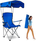 Heavy Duty Folding Camping Lawn Chair with Shade Canopy and Cup Holder (Blue) D4526