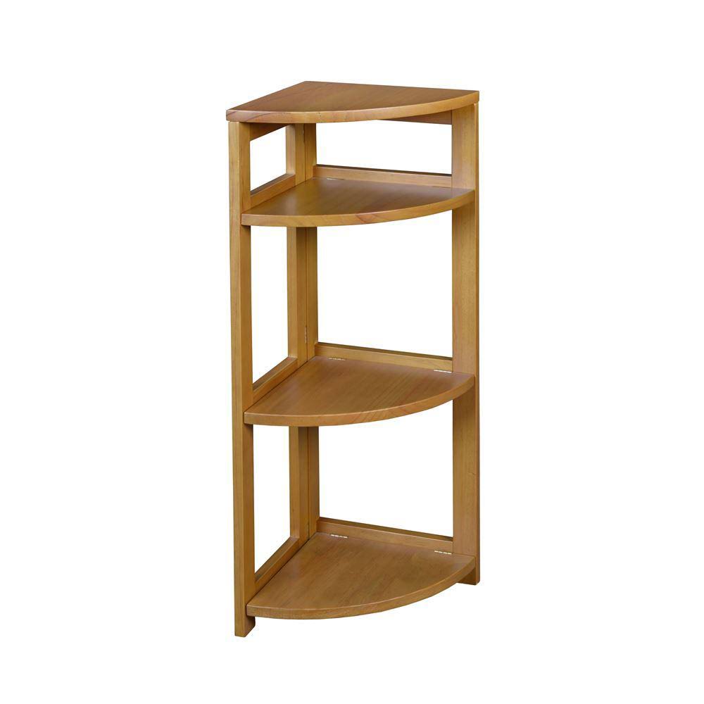 Medium Oak Wood 3-Shelf Foldable Corner Bookcase O1559