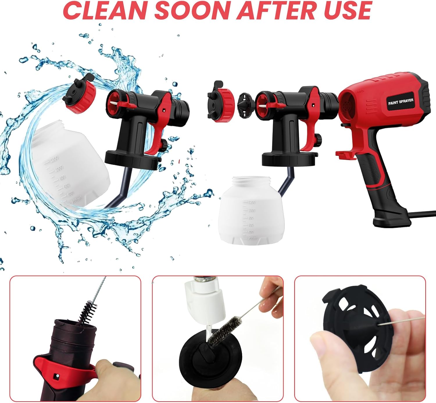 700W Electric Paint Sprayer with 1200ml Container, 4 Nozzles, 3 Patterns (Red) J69992