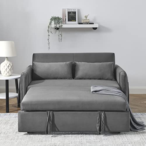 Black Velvet Convertible Sofa Bed with Pull Out Bed Y55646