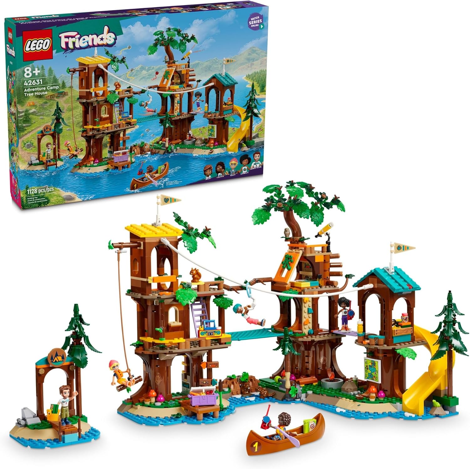 LEGO Friends Adventure Camp Tree House Toy with Doll Accessories, Outdoor Toy Playset for Kids with 5 Mini Dolls and 5 Animal Figures X5110