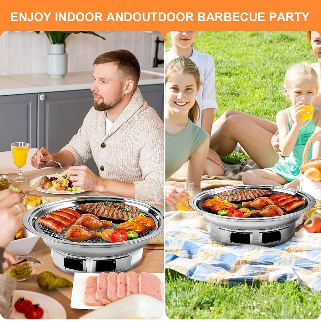 Charcoal Barbecue Grill, Non-Stick Korean BBQ Grill, Portable Stainless Steel Charcoal Stove V26376