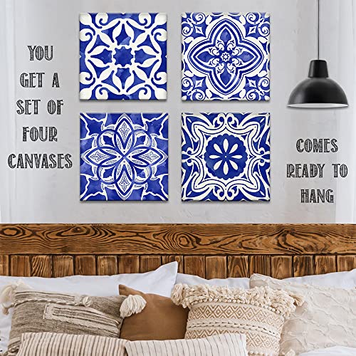 Blue Mosaic 4 Panels Canvas Paintings (12" x 12") T40980