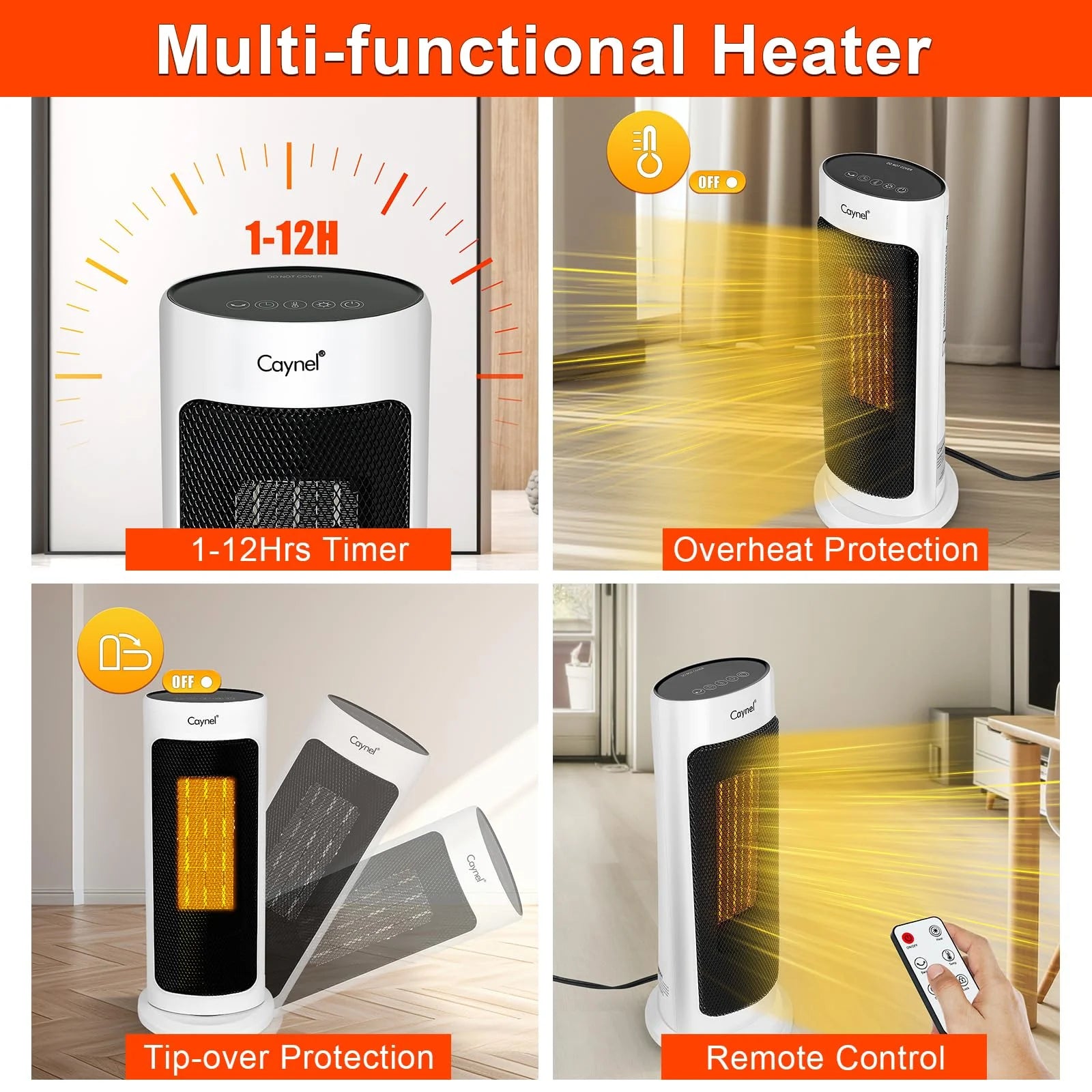 Oscillating Tower Ceramic Electric Space Heater with Thermostat Timer 1500W White Z366