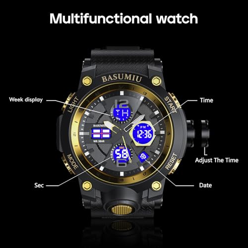 Gold Analog Digital Waterproof Wrist Watch E87053