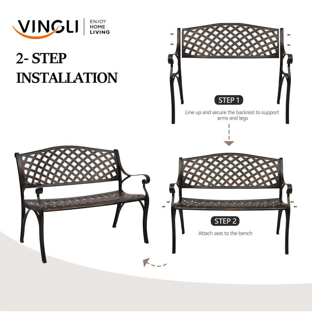 Bronze Patio Garden Bench with Cast Iron Cast Aluminum Frame B27045