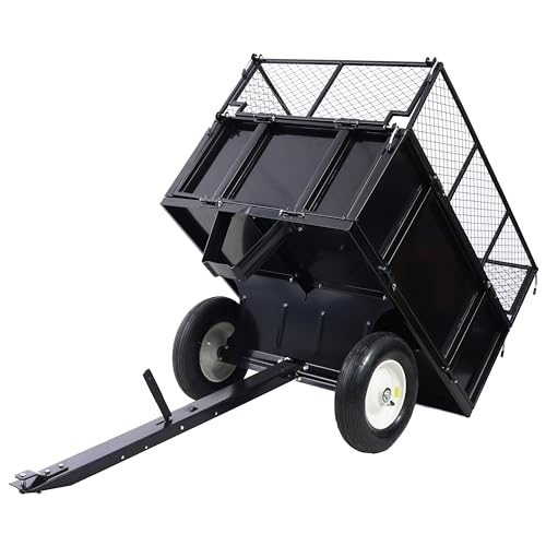 ATV Trailer Steel Dump Cart, 750lbs 22 Cubic Feet Utility Trailer with Removable Sides J8868