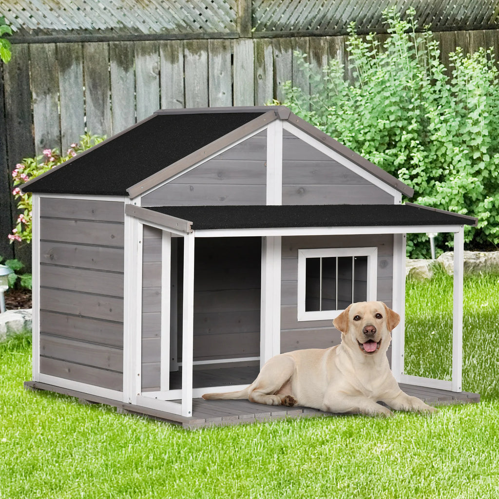 Grey Wooden Outdoor Dog House with Asphalt Roof Z52755