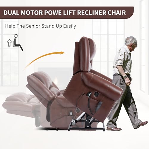 Brown Faux Leather Power Lift Recliner Chair with Massage and Heat O952