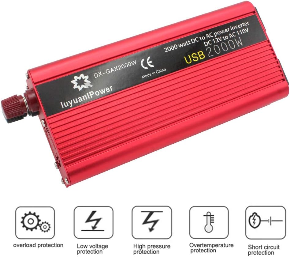 1200W DC to AC 12V to 110V Car Power Inverter with 3.1A USB and Battery Clips W33366