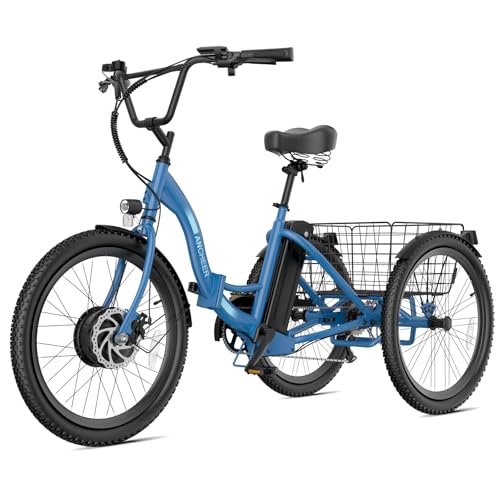 350W Electric Tricycle 24" Folding 3 Wheel Electric Bike with Rear Basket R27516