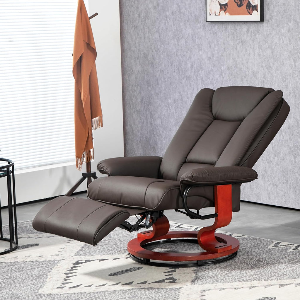 Brown PU Leather Manual Swivel Recliner Chair with Footrest H859058