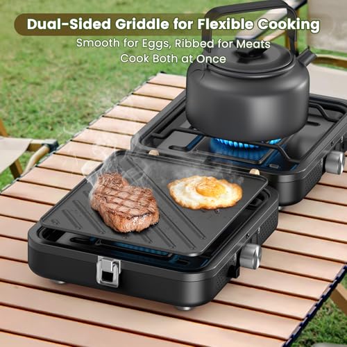 2-Burner Portable Propane Camp Stove with Griddle and Carrying Bag R360