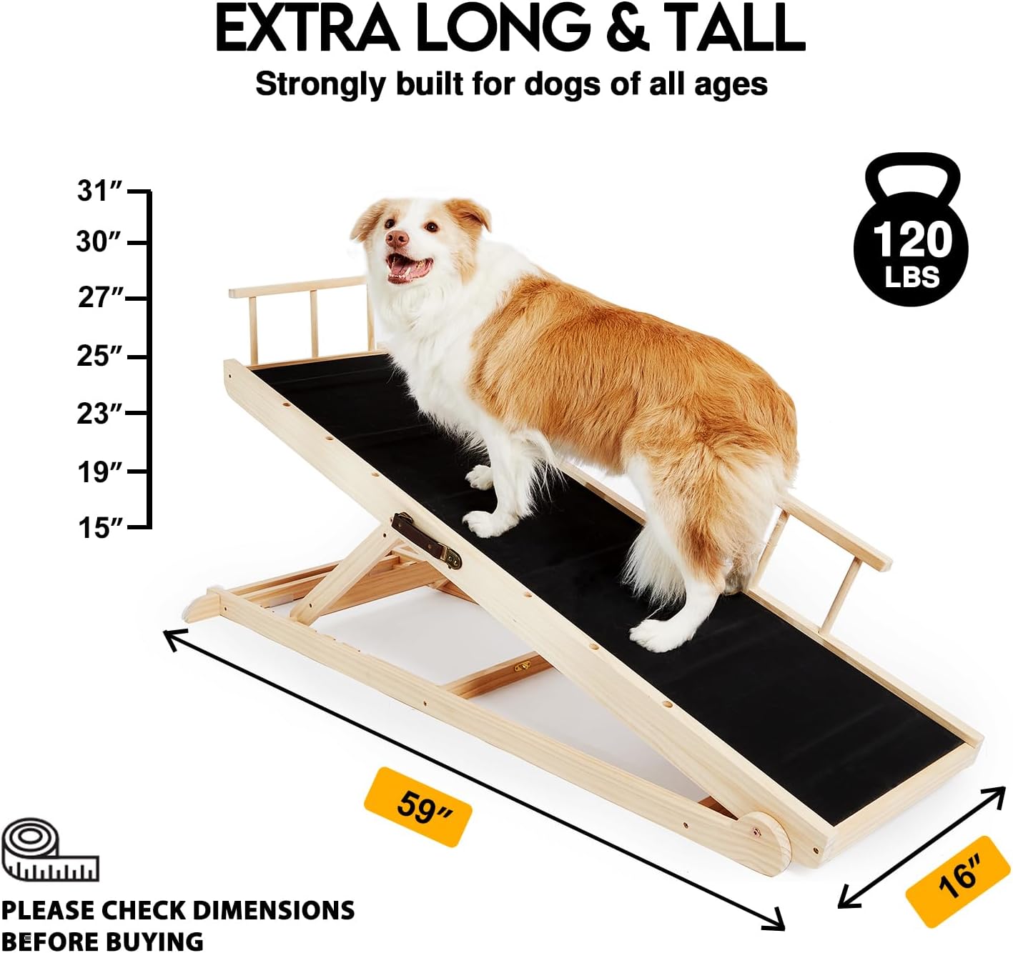 Non-Slip Folding Wooden Dog Ramp with Safety Railings I126872