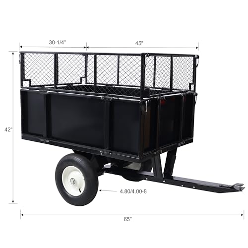 ATV Trailer Steel Dump Cart, 750lbs 22 Cubic Feet Utility Trailer with Removable Sides J8868