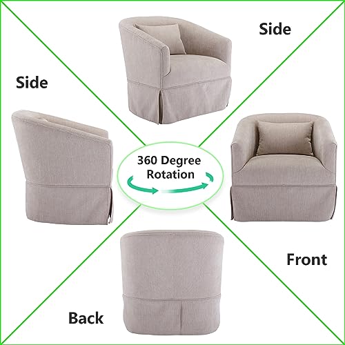 Swivel Accent Armchair Set of 2, Upholstered 360 Degree Swivel Barrel Chair with Skirt, Round Armchair with Metal Base and 1 Pillow J8981