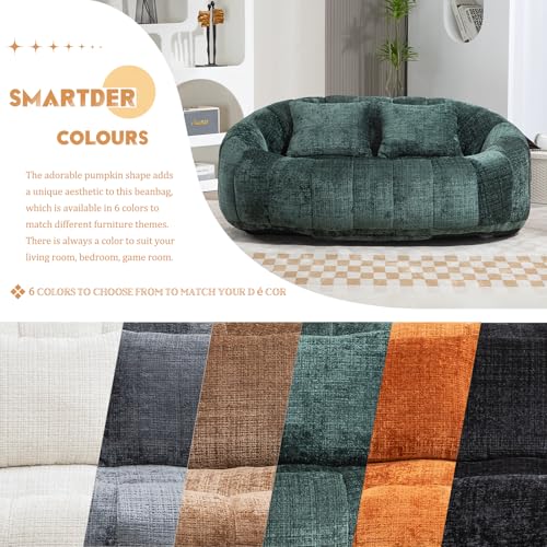 Oversized Chenille Emerald Bean Bag Sofa with Foam Filler and 2 Pillows X2165
