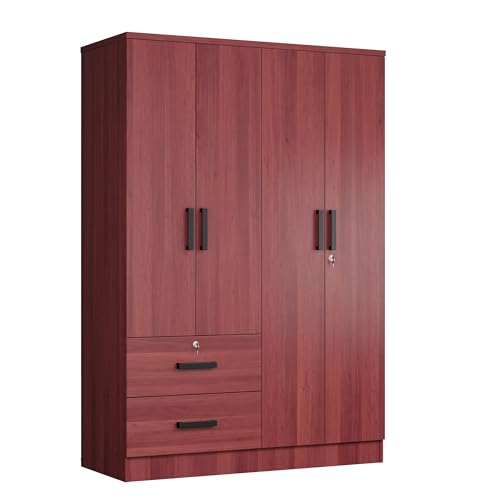 Modern Wood 4 Doors 2 Drawers Armoire (Mahogany) O447607
