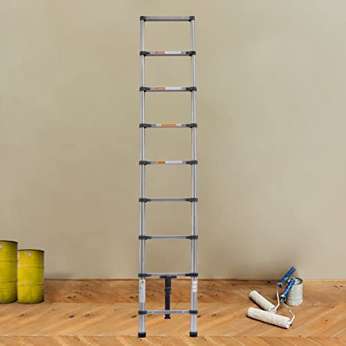 Compact 20FT Aluminum Telescoping Extension Ladder with 2 Detachable Roof Hooks X1210