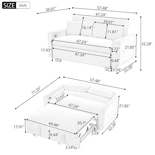 Light Blue 2 Seat Convertible Sofa Bed with USB Ports P7502