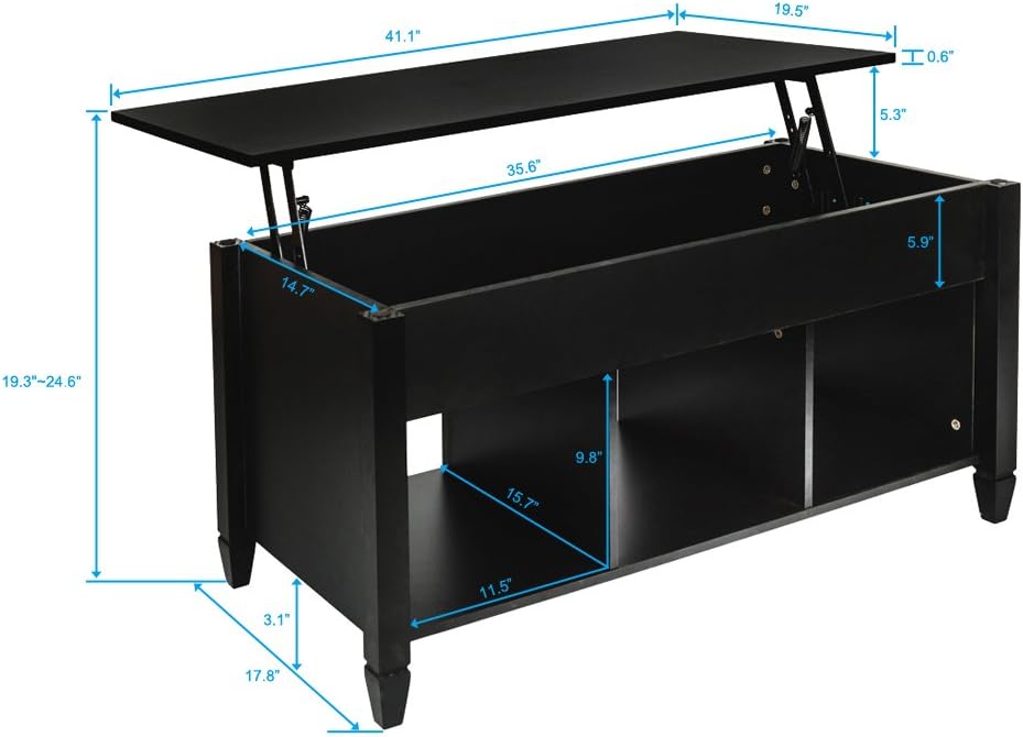 Black Lift Top Wood Coffee Table with Storage Shelf K558