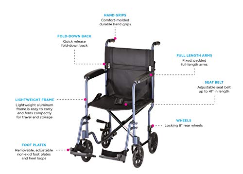 Black Lightweight Transport Chair with Swing Away Footrest H485971