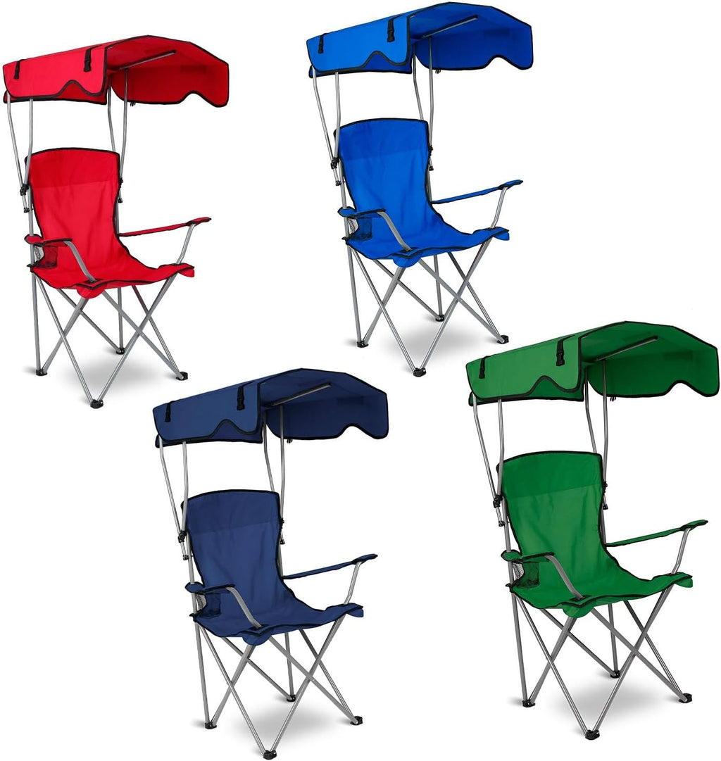 Heavy Duty Folding Camping Lawn Chair with Shade Canopy and Cup Holder (Blue) D4526