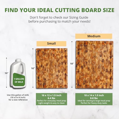 Teak Wood End Grain Cutting Board with Juice Groove Hand Grip (Medium 18x14x1.5 inches) G11665