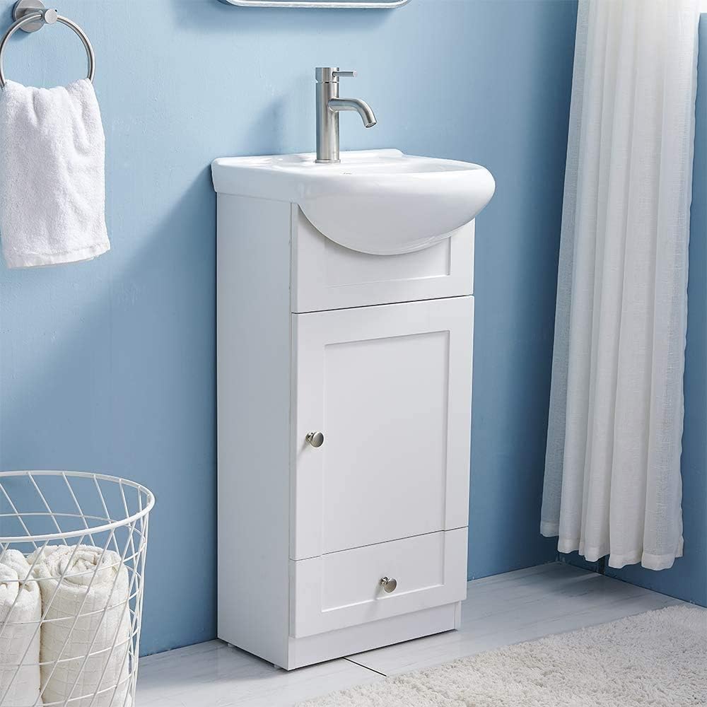 18" White Bathroom Vanity with Sink and 1 Door 1 Drawer H8047