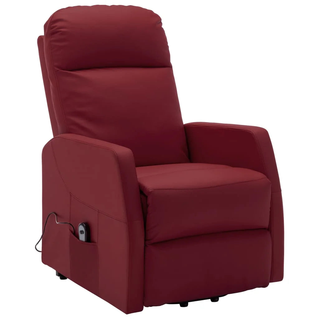 Wine Red Faux Leather Power Lift Massage Recliner R526