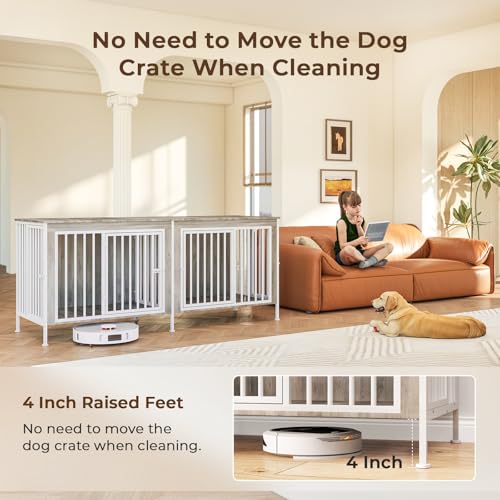 78 Inch Extra Large Double Dog Kennel Furniture with Removable Divider G93482