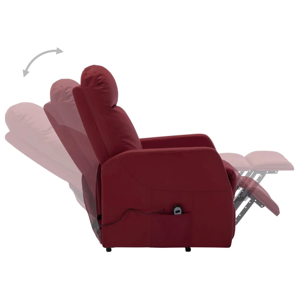 Wine Red Faux Leather Power Lift Massage Recliner R526