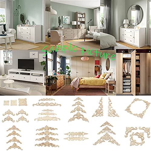 Wood Carved Onlay Applique Unpainted Frame Door Decor Furniture Applique (3.9 Inch) T702359