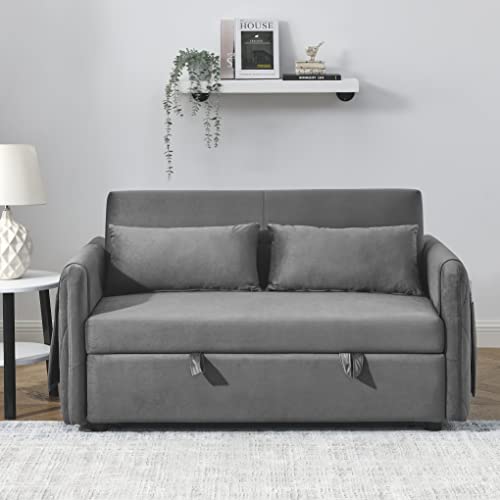Black Velvet Convertible Sofa Bed with Pull Out Bed Y55646