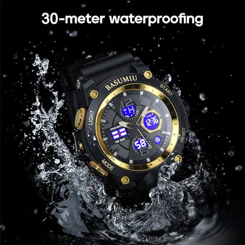 Gold Analog Digital Waterproof Wrist Watch E87053