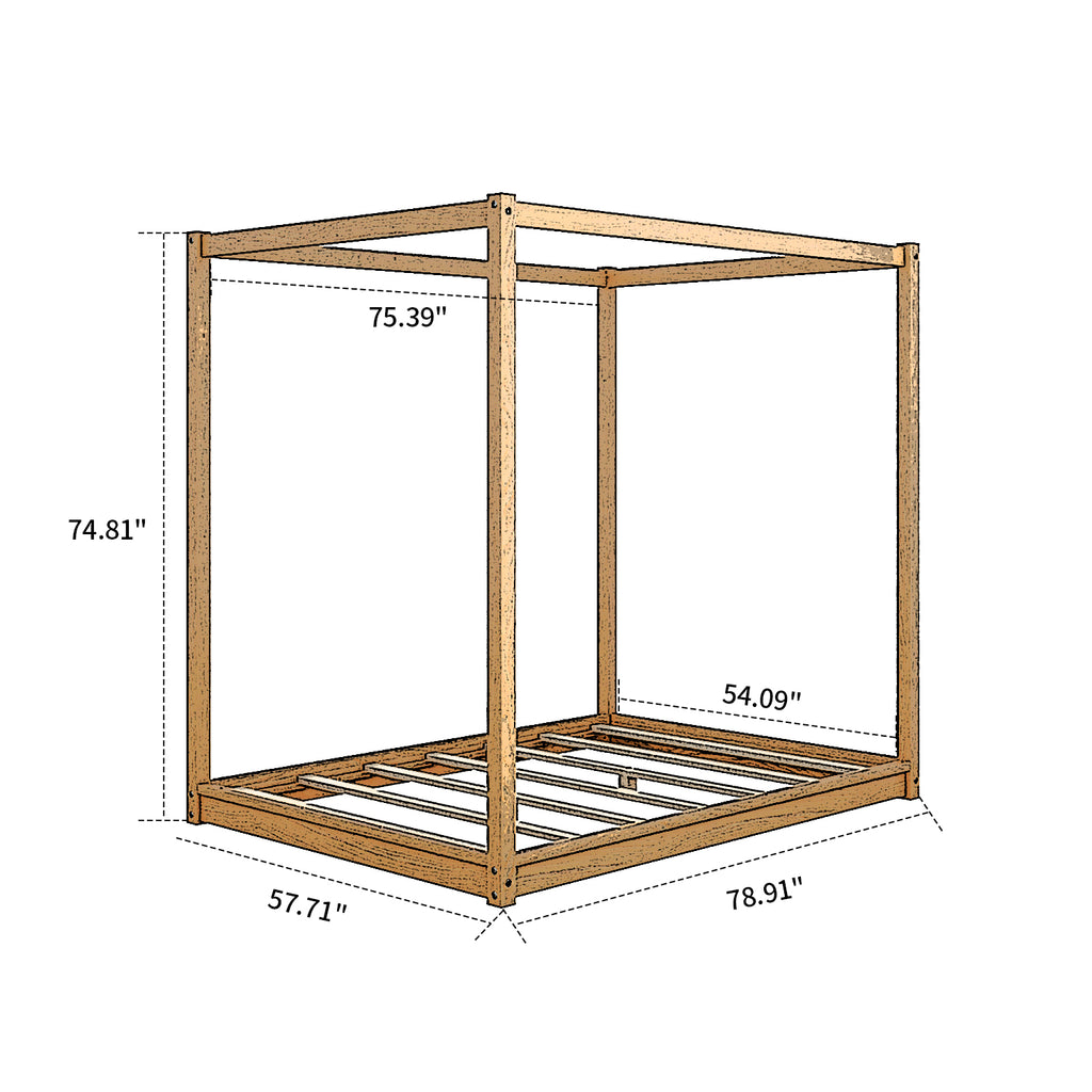Full Size Wood Canopy Platform Bed A1275