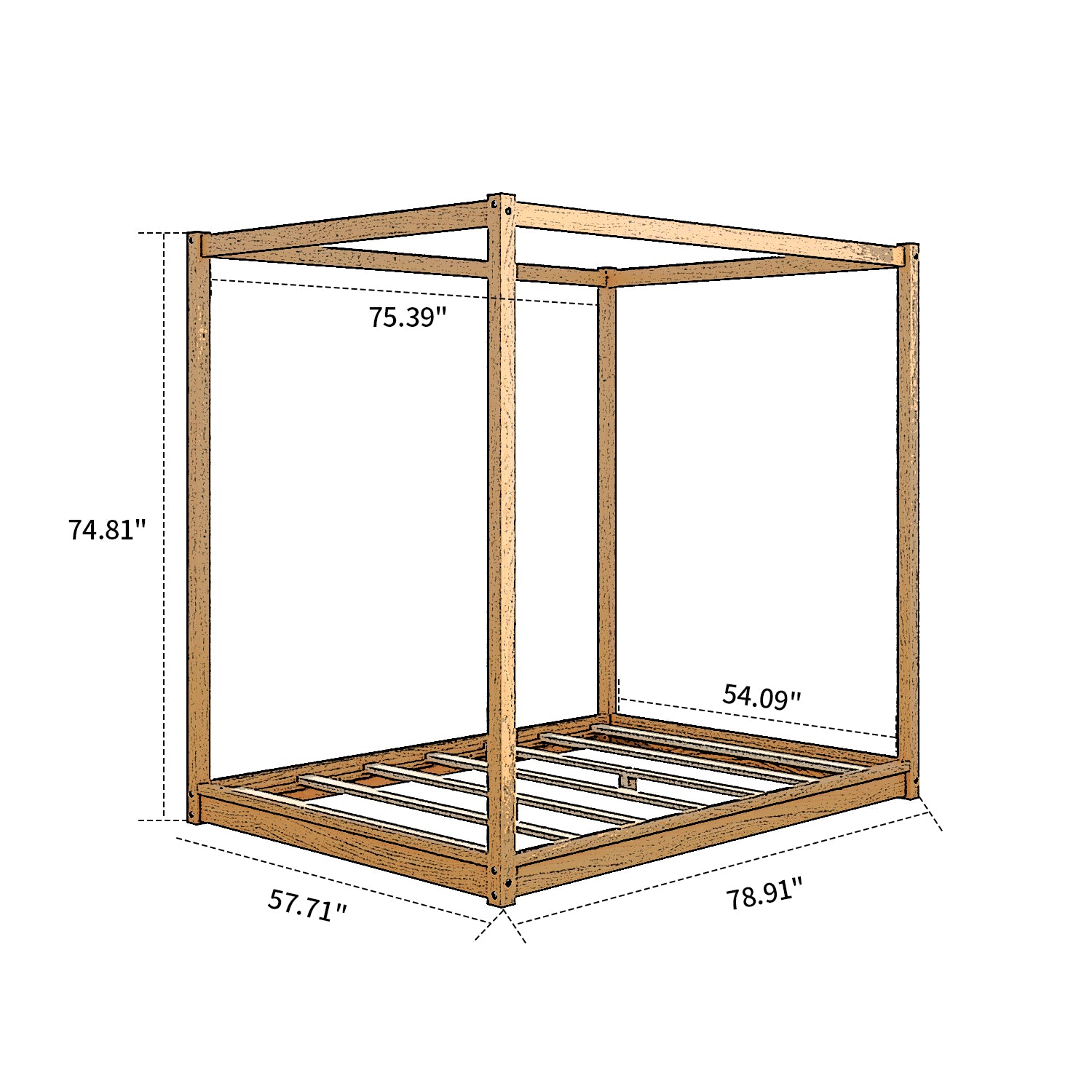 Full Size Wood Canopy Platform Bed A1275