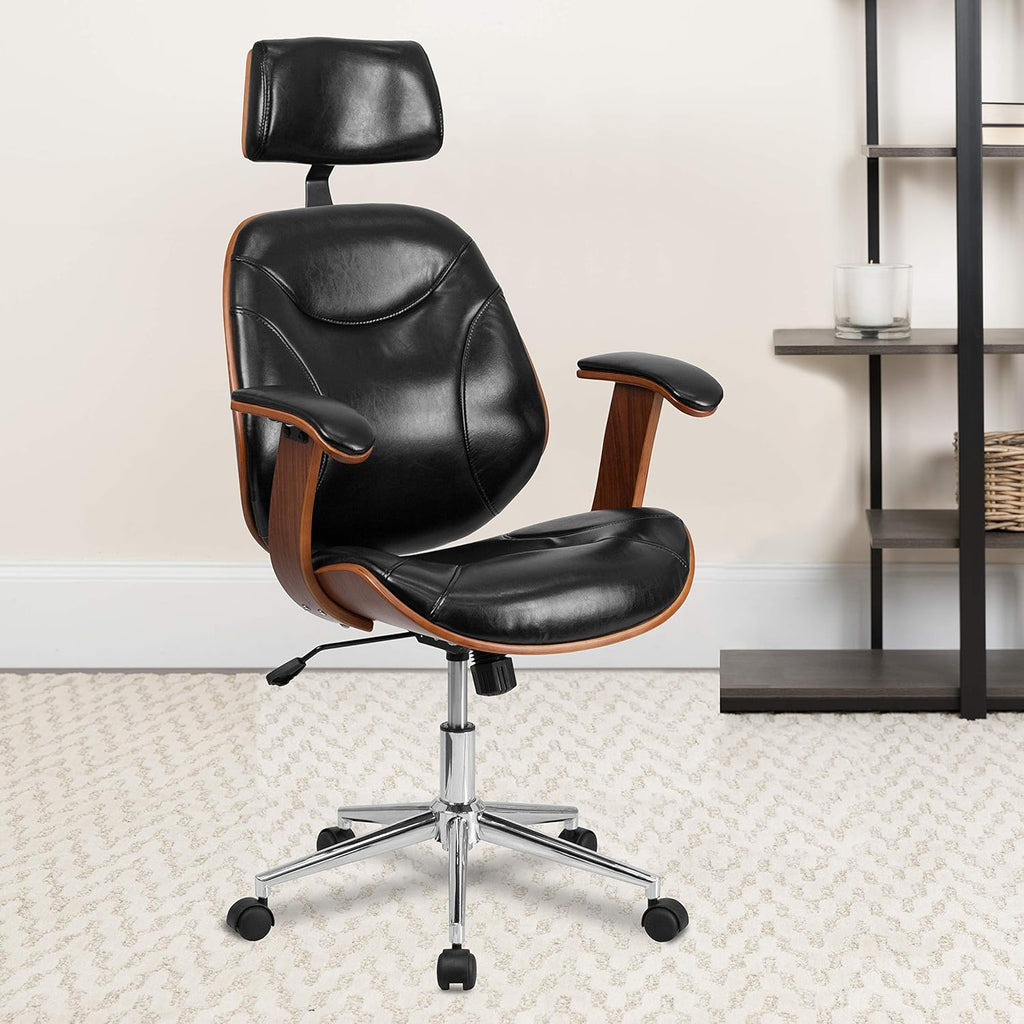 Black LeatherSoft Swivel Office Chair with Arms W7577