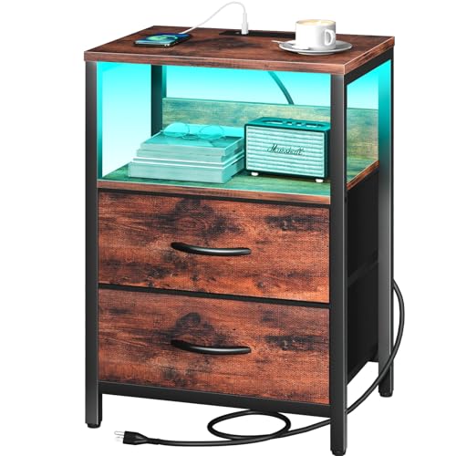 LED Night Stand with Fabric Drawers and Storage Shelf A52281
