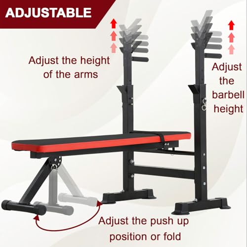Adjustable Weight Bench with Squat Rack 660lbs Foldable K541