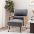 Fabric Upholstered Armchairs with Rattan Armrests G93813