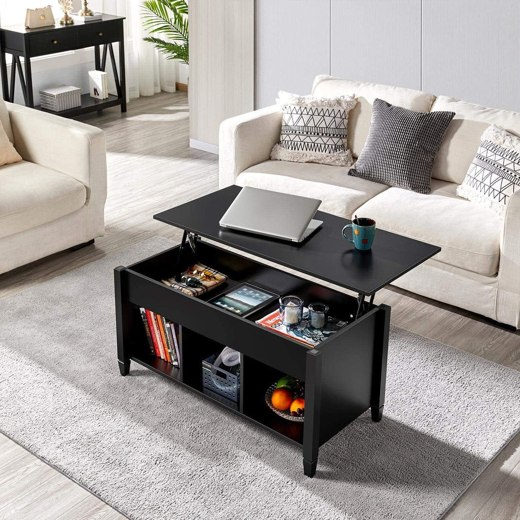 Black Lift Top Wood Coffee Table with Storage Shelf K558
