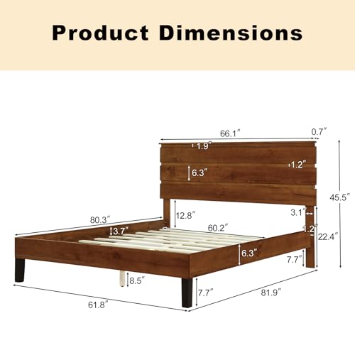 Brown Solid Wood Queen Size Platform Bed I24989