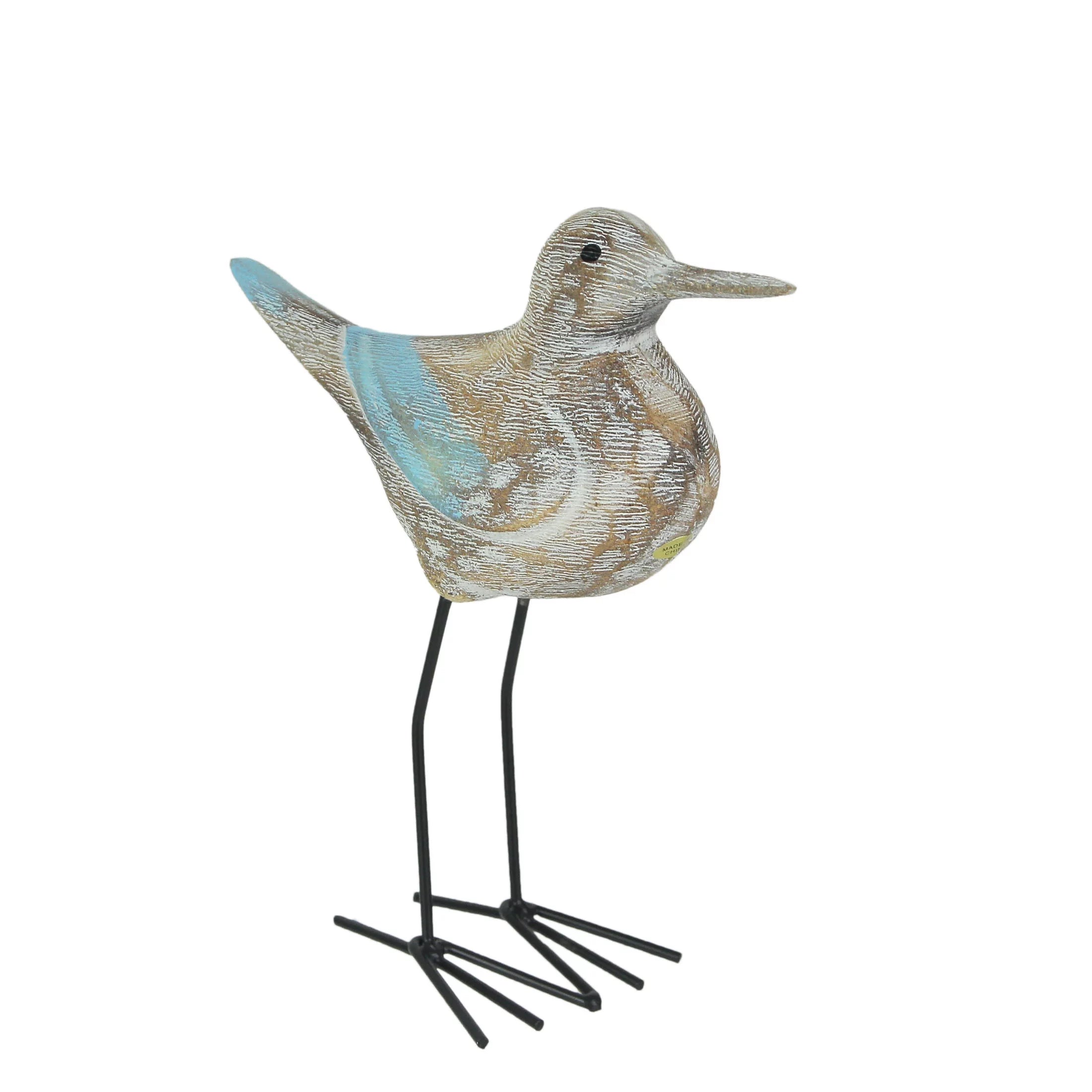 Carved Wood and Metal Sandpiper Shorebird Statue M90960