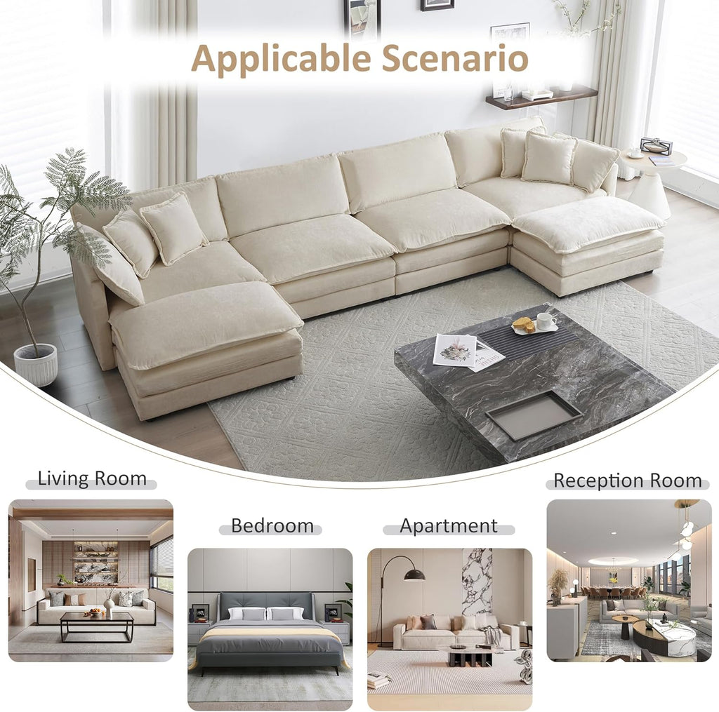 Oversized U-Shaped Modular Sectional Sofa Couch, Soft Chenille, Camel U212245