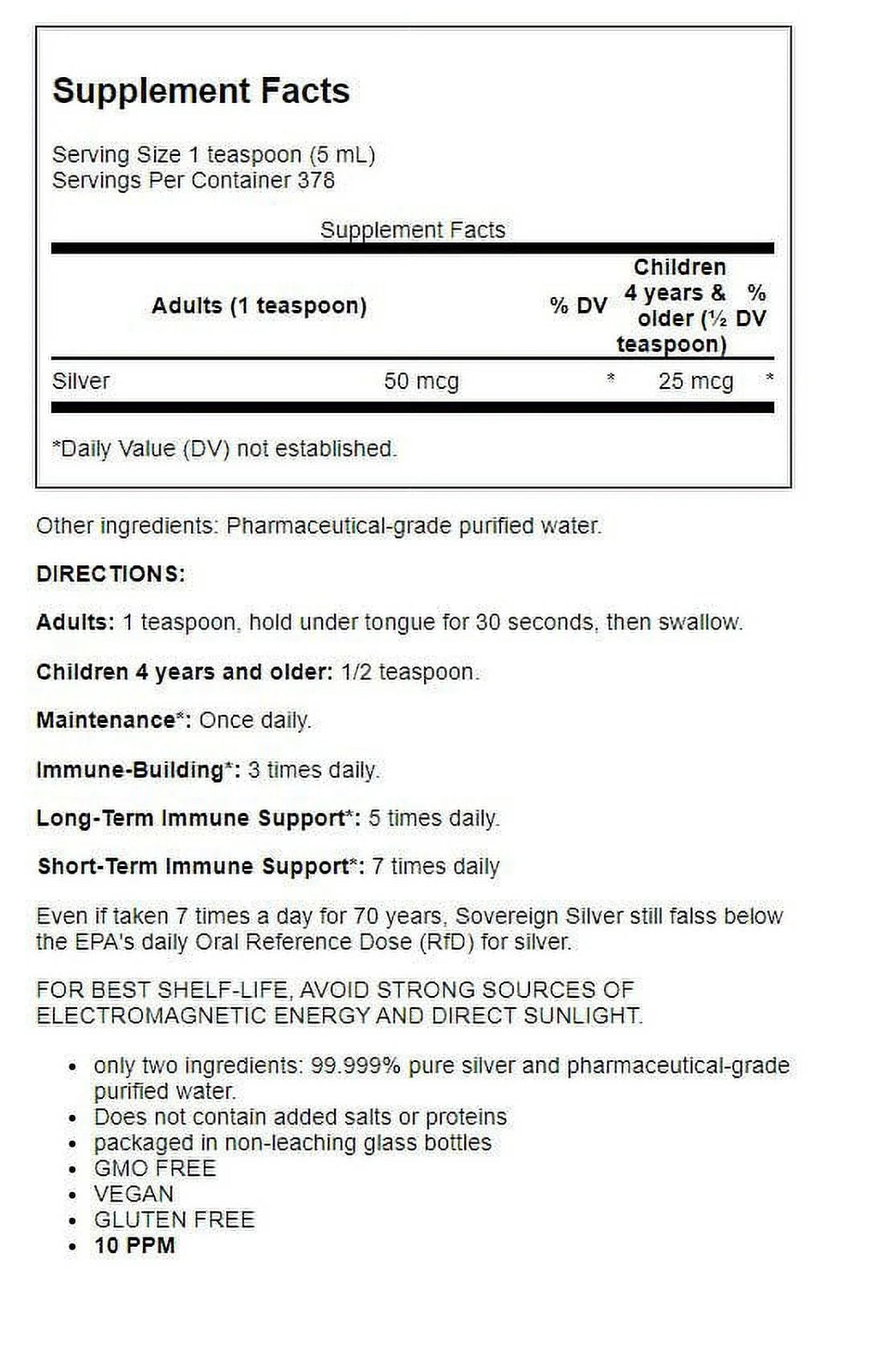 10 Ppm 64 fl oz Silver Hydrosol W323789