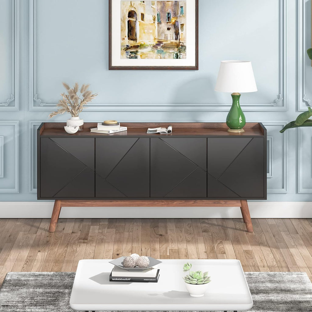 Black 55" Wood Sideboard Cabinet with Doors U7871