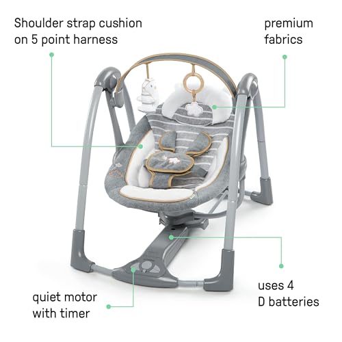 2-in-1 Compact Portable Automatic Baby Swing & Infant Seat, Battery-Powered Vibrations, 0-9 Months 6-20 lbs R9532