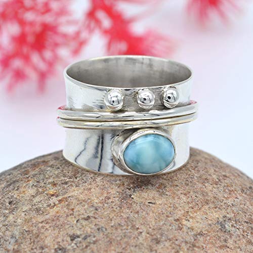 925 Sterling Silver Larimar Spinner Ring Q5288