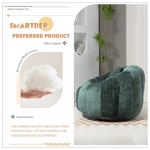 Oversized Chenille Emerald Bean Bag Sofa with Foam Filler and 2 Pillows X2165